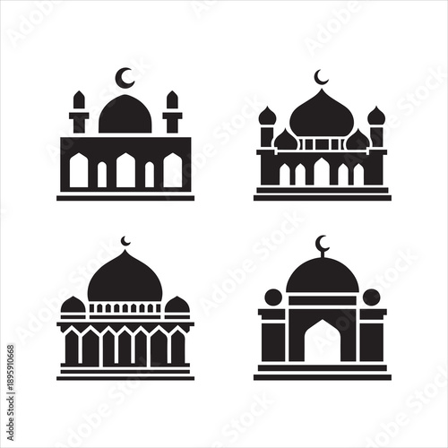 Islamic Mosque Silhouette Icons Set, Ramadan Mosque Vector collection