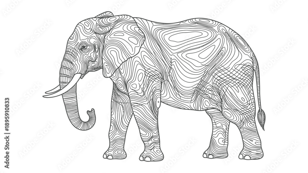 Obraz premium Majestic Elephant Illustration: An artistic portrayal of a magnificent elephant, its powerful form rendered with intricate line work, showcasing the beauty and strength of this iconic creature.