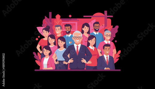 Diverse business team smiling multigenerational leadership and community support