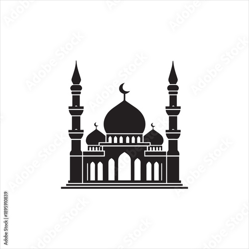 Islamic Mosque Silhouette with Dome and Crescent Moon Vector