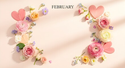 Floral frame with roses and butterflies in a romantic pink flower border design