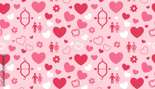 Wallpaper Mural Cute Valentines Day seamless pattern with pink hearts couples and Cupids bow illustration Torontodigital.ca