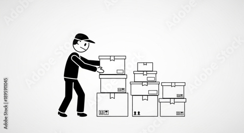 Delivery person stacking cardboard boxes for shipping.