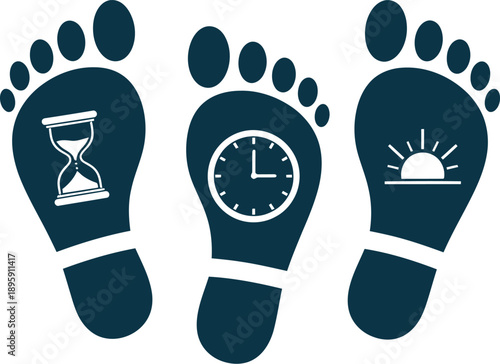 Footprint icons with mathematical and clock symbols