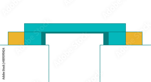 Minimalist Geometric Bridge Illustration: Abstract Teal and Yellow Structure Spanning a Gap