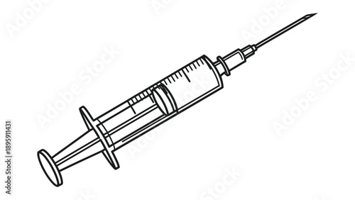 Medical Syringe: A detailed depiction of a medical syringe, instrument of health and healing, in monochrome.