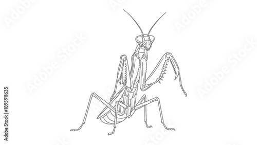 Intricate Praying Mantis Illustration: A detailed monochrome illustration of a praying mantis, showcasing its unique anatomy and striking posture.