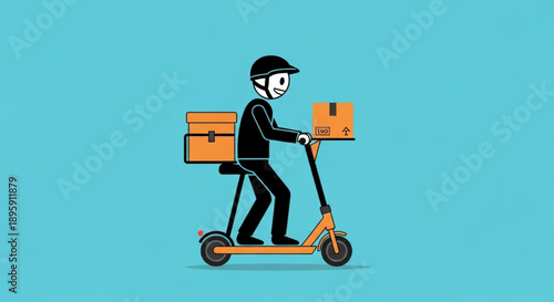 Delivery person riding an electric scooter with packages.