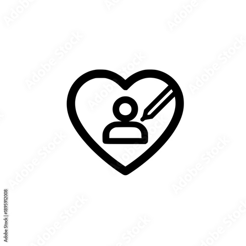 Vector heart design featuring writing icon silhouette representing romantic art and imagination