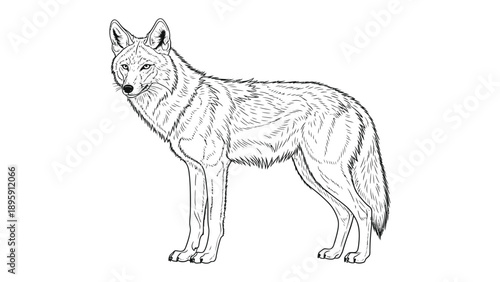 Wild Coyote Portrait: A detailed, monochrome illustration of a coyote, rendered in striking detail, portrays this adaptable creature, with its sharp features and alert expression.