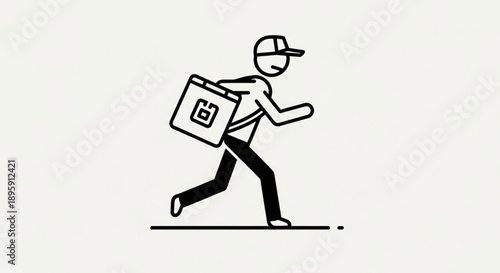 Delivery person running with a bag on shoulder.