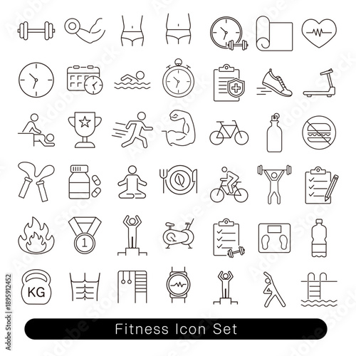 フィットネスアイコンセット｜健康・トレーニング素材