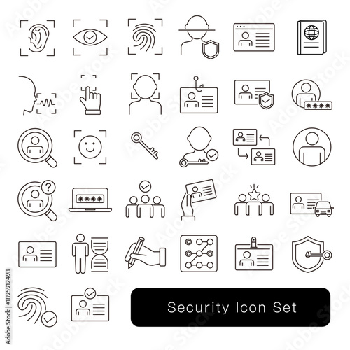 セキュリティのアイコンセット : パスワード・生体認証素材