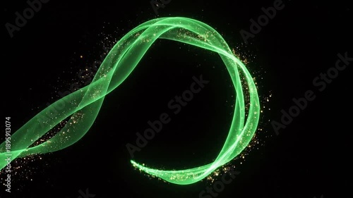 Emerald green energy waves looping seamlessly on black background