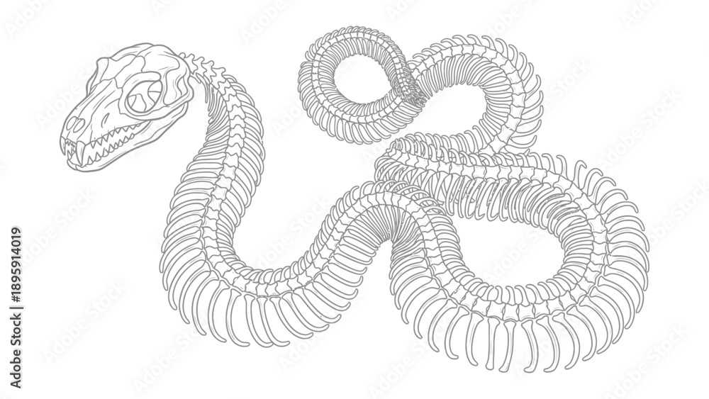 Obraz premium Snake Skeleton: An intricate illustration of a snake skeleton, showcasing the detailed anatomy of the reptile, a visual exploration of skeletal structure and biological form.