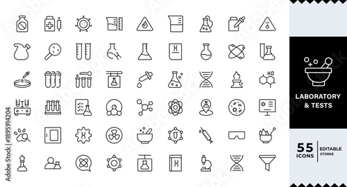 Pixel Perfect, Laboratory and Tests Icon Set. A precise collection of icons for scientific testing and research, perfect for enhancing educational materials, lab websites, and health applications.