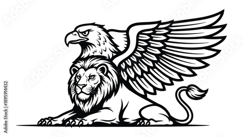 Mythical Griffin Illustration: An artistic illustration captures the majestic griffin, a legendary creature with the body of a lion and the head and wings of an eagle.