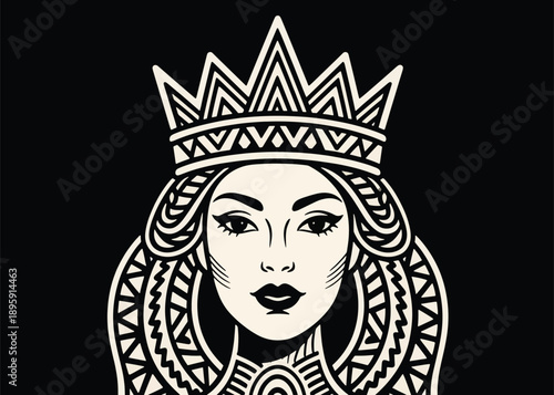 Abstract Beautiful Queen Woman Illustrator Artwork Creative Design Template 