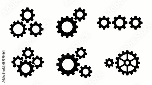 Gear icon set with cog wheels and mechanical settings symbols for industrial and technical design.