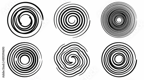 Spiral circle pattern set with concentric rings and hypnotic swirl designs in black and white.