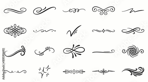  Decorative flourishes and ornamental swirls collection with vintage calligraphic design elements.