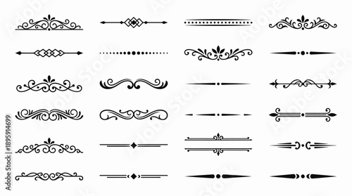  Elegant ornamental text dividers and decorative borders set with vintage flourish design elements.
