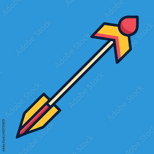 A vibrant yellow and red arrow illustration with a stylized fletching pointing upwards