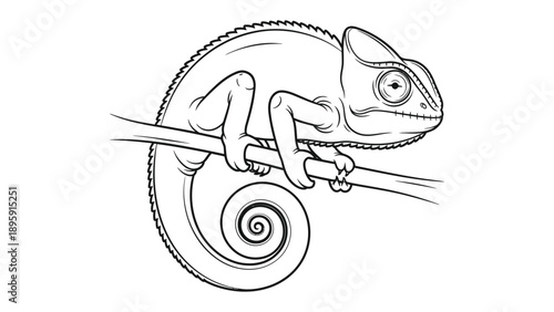Chameleon on a Branch: A detailed illustration of a chameleon perched on a branch, showcasing its unique features, and form.