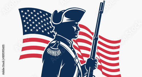 American patriot soldier silhouette with musket and waving flag a powerful symbol of independence