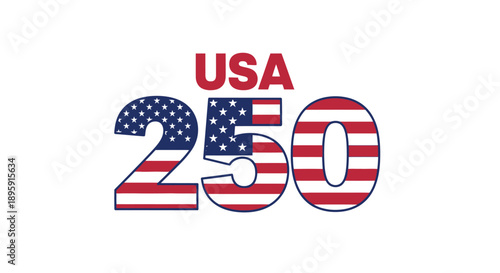 USA 250 patriotic logo featuring American flag colors and design ideal for national celebrations and