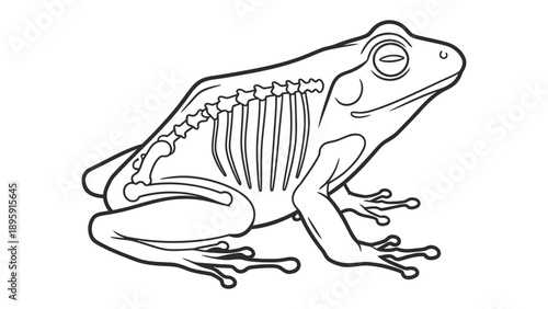 Frog Anatomy Illustration: A detailed, clear illustration showcases the skeletal structure of a frog, emphasizing anatomical details for educational purposes.