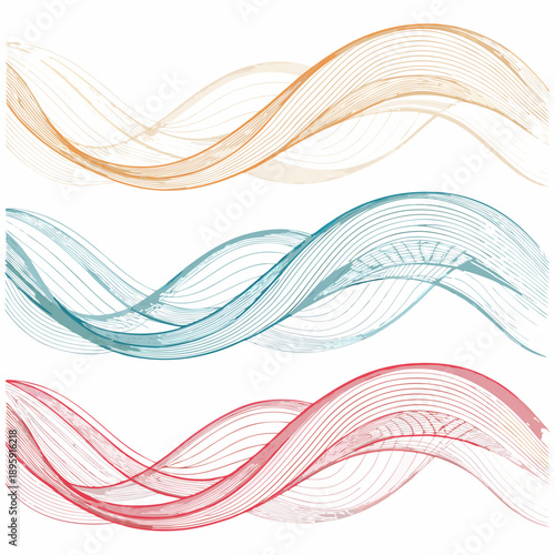 Abstract wavy lines illustration featuring fluid motion, dynamic curves, and vibrant colors, set against a clean background, viewed from a straightforward perspective.