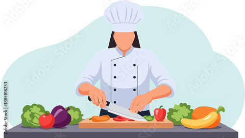 Chef preparing fresh vegetables on a cutting board with a knife