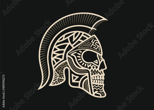 Abstract Spartan Skull Head Line Illustrator Artwork Creative Design Template 