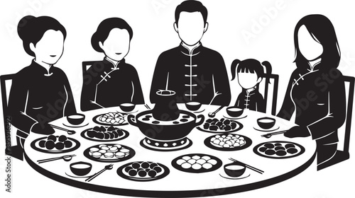 Chinese New Year Family Dinner Silhouette Illustration