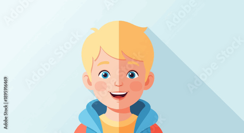 Cheerful young boy with blond hair and blue eyes, wearing a hoodie