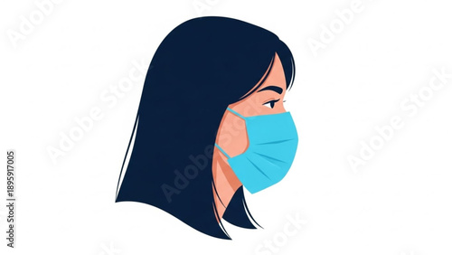 Woman wearing a medical face mask in profile view, symbolizing protection and health awareness