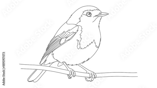 Bird's Contemplation: A delicate sketch portrays a small bird perched on a branch, its eye fixed with a look of introspection. 
