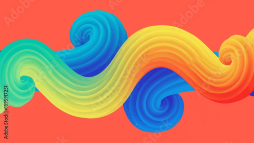 Colorful abstract gradient wave shapes on coral background