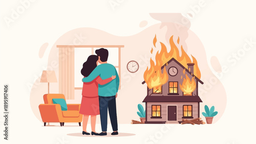 Couple embraces watching their home engulfed in flames
