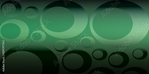 Abstract green background with various sized circles and gradient effect.
