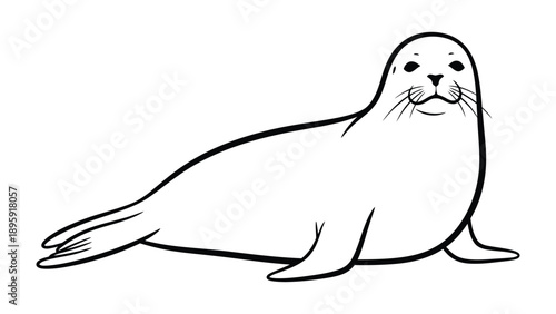 Playful Marine Mammal Illustration: A charming, outlined illustration of a seal captures the grace and wonder of aquatic life. It is an amazing template for a coloring book and educational purposes. 