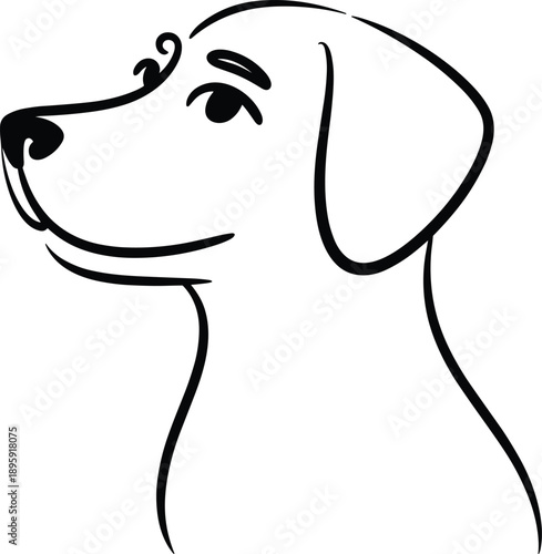 Simple elegant line art drawing of a happy dog profile