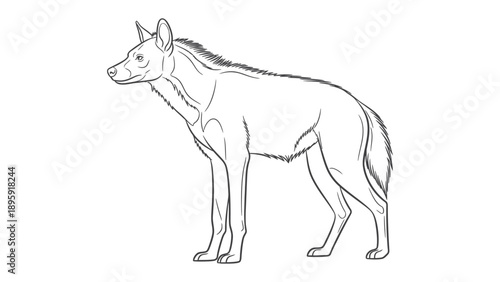 Elegant Outline of a Striped Hyena: a refined contour drawing of a striped hyena, a member of the Hyaenidae family, showcases its slender body and distinctive features in striking black and white