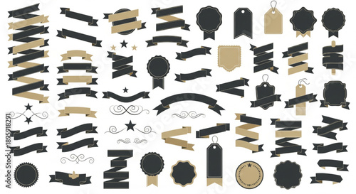 Vintage Black and Gold Ribbons, Labels and Badges Collection