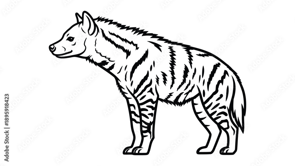 Fototapeta premium Hyena Illustration: An intricate illustration portrays the hyena's form, showcasing its striped coat. A monochromatic art piece, offering a focused study of its physique.