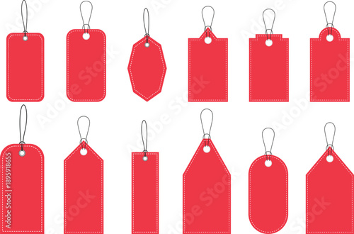 Collection of red luggage price tags silhouette isolated on transparent background