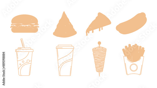 Delicious Variety: Assortment of classic culinary delights, a visual celebration of favorite food, perfect for culinary and fast food concepts.