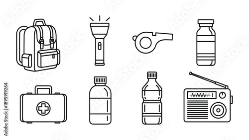 Essentials for Expedition: A collection of essential equipment and supplies is meticulously arranged, from a sturdy backpack to a first-aid kit.