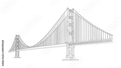 Golden Gate Bridge Sketch: A detailed line drawing captures the iconic Golden Gate Bridge, showcasing its architectural marvel and elegant design.